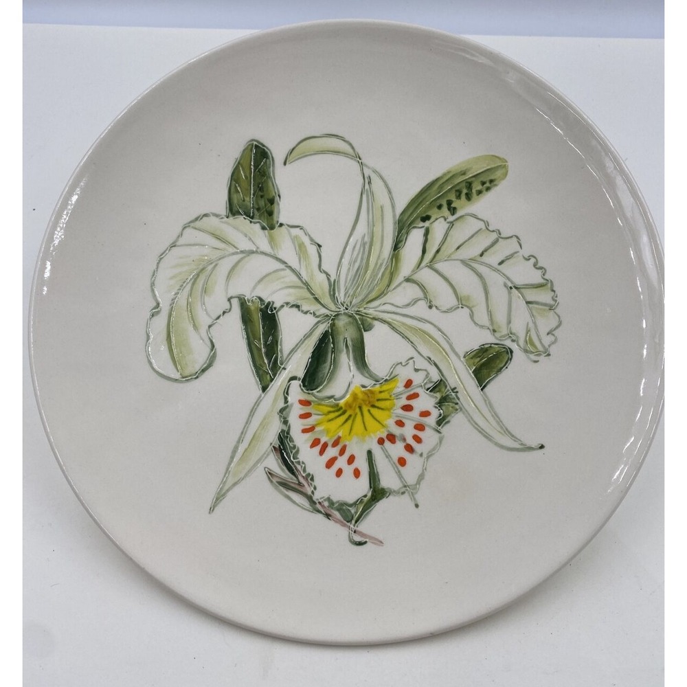 Holland Mold Ceramic Orchid Plate Hand Painted Floral Wall Hanging Decor 11.5in